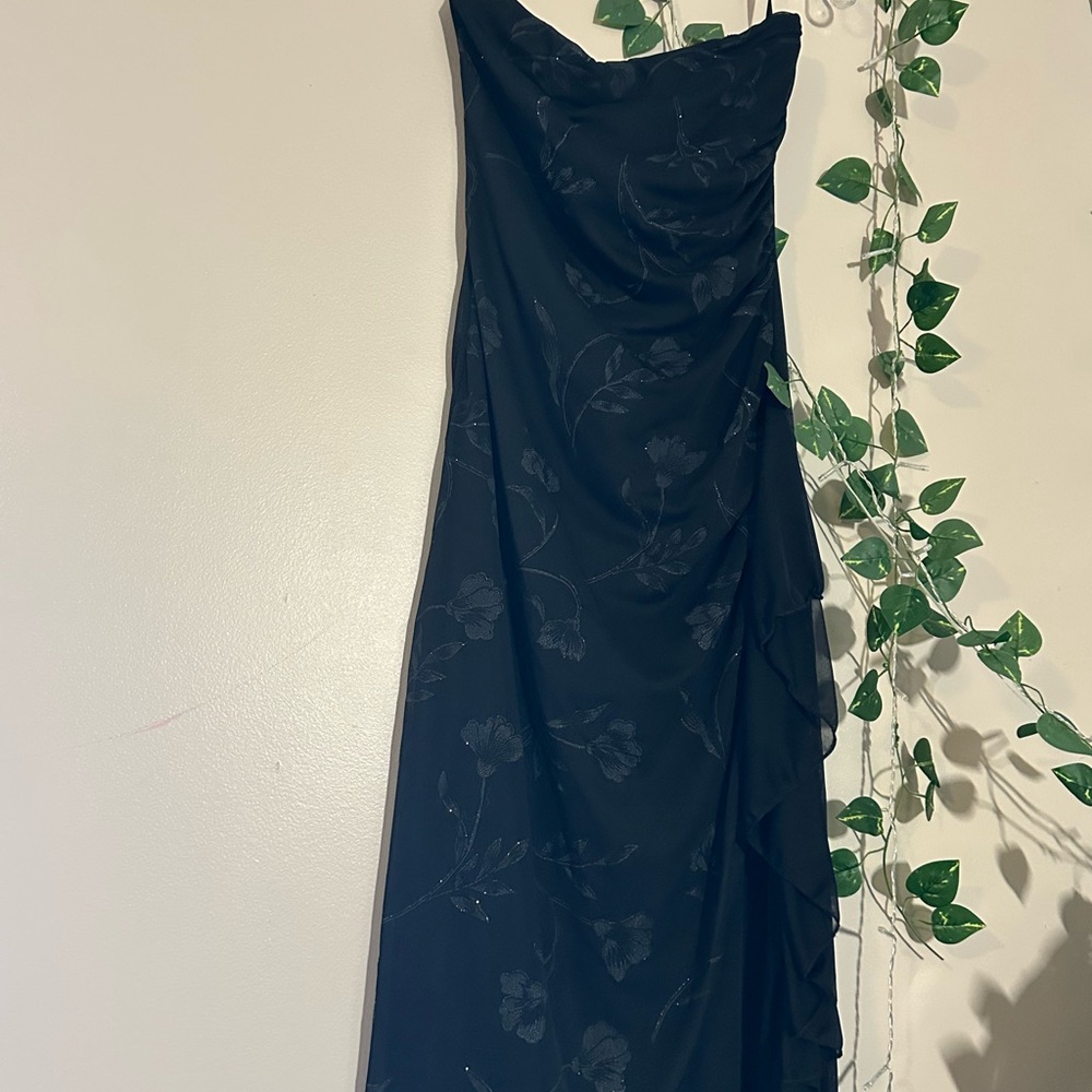 Vintage Y2K Black Floral Strapless Dress